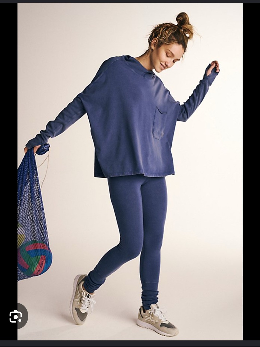 Free People Oversized Pullover Hoodie and Leggings Set in Navy